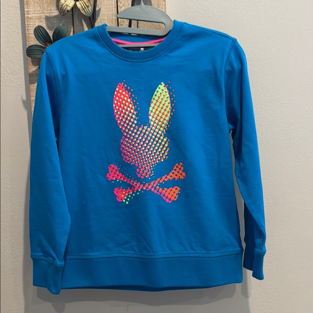 104 Psycho Bunny kids Blue Sweatshirt with Playful Graphic Design size 10/12 M